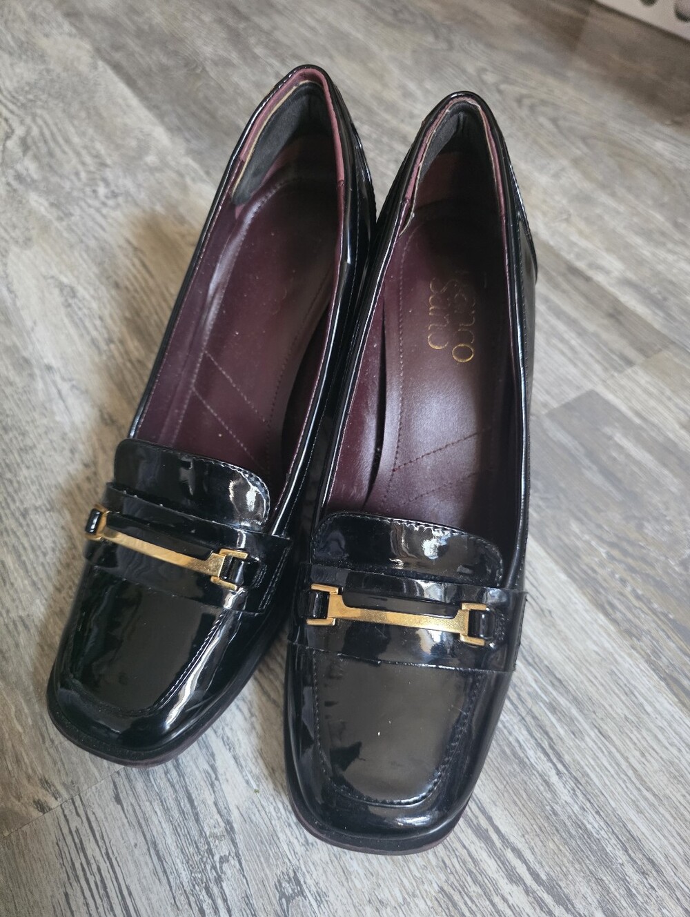 Black Patent Leather Loafers with Gold Accent - Women